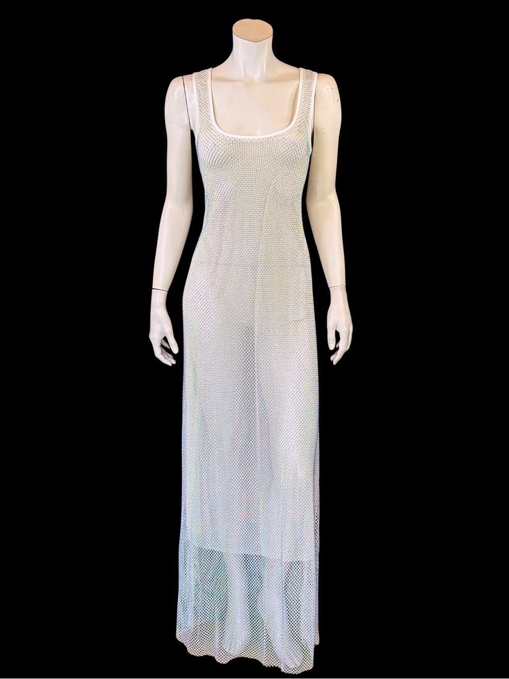 Y2K White Rhinestone Mesh Net Sheer Dress | Fairycore Rave | M - Picture 2 of 16